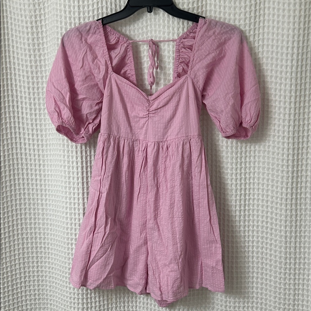 Puff Sleeve Babydoll Romper Abercrombie & Fitch Pink XS